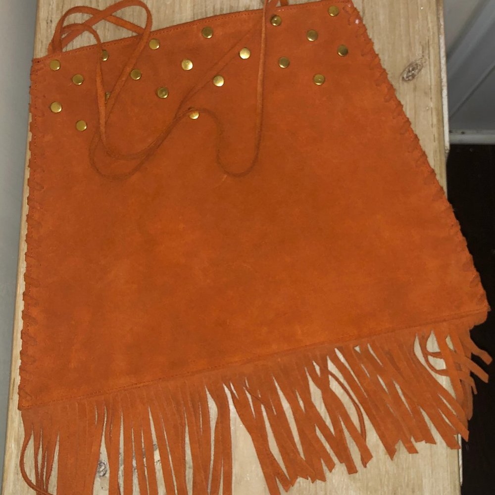 Orange suede fringe purse
